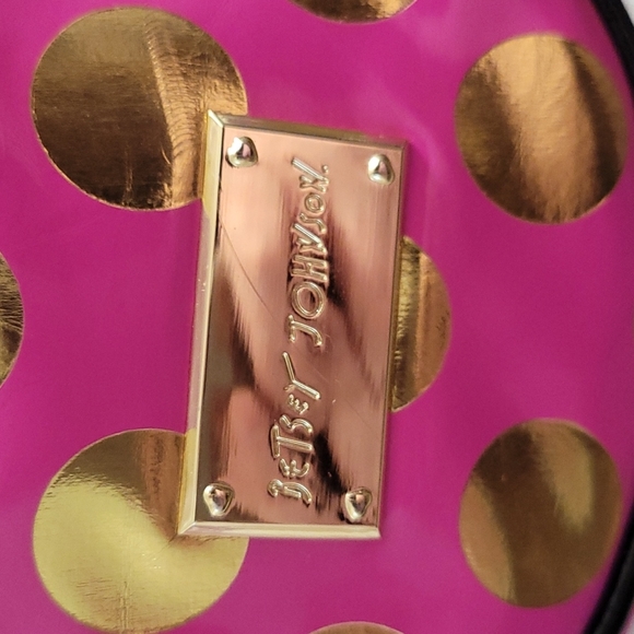 Betsey Johnson Pink Handbag with Gold Polka Dots and Black Bow and Strap - Picture 4 of 12